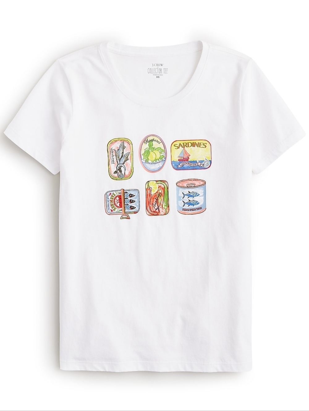 J. Crew White Short-Sleeve Tee with Colorful Can Prints